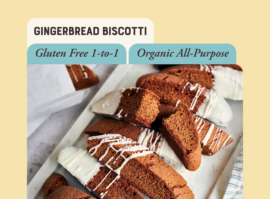 Gingerbread biscotti with white icing drizzle