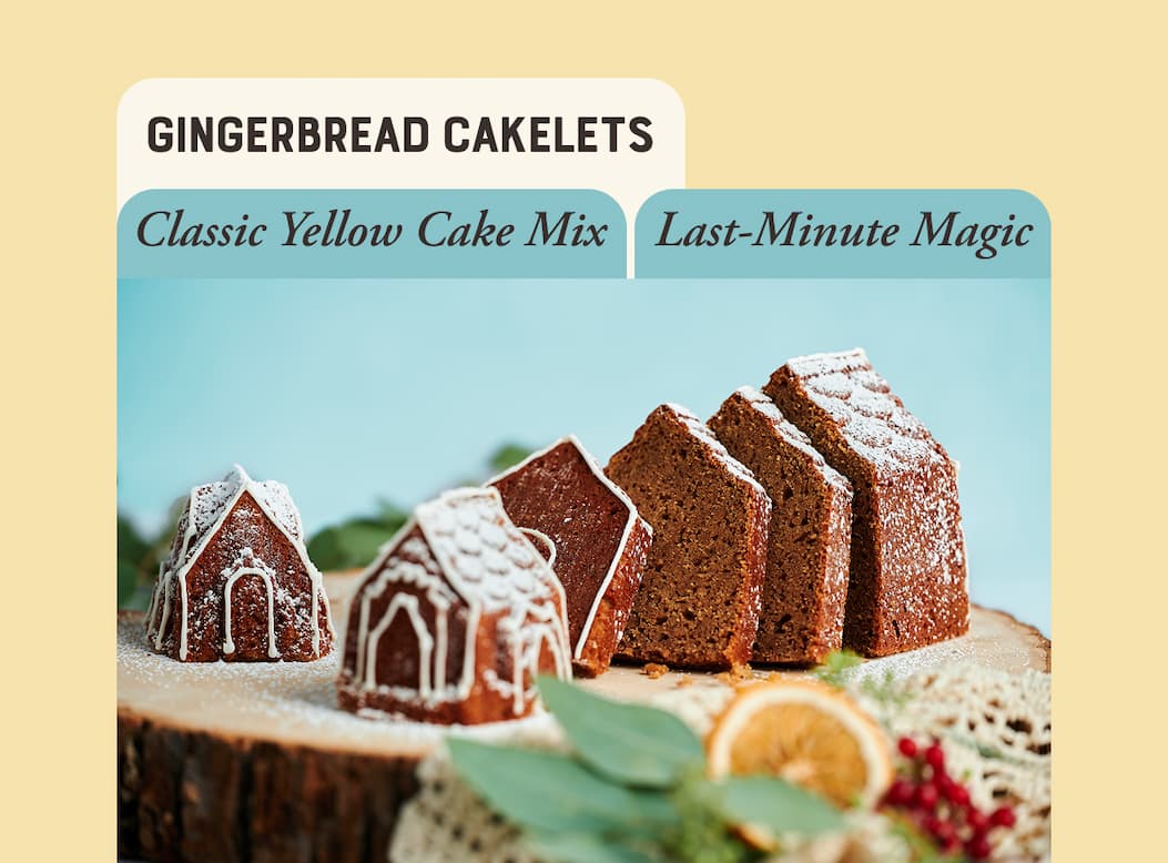 Gingerbread Cakelet decorated with white icing and powdered sugar