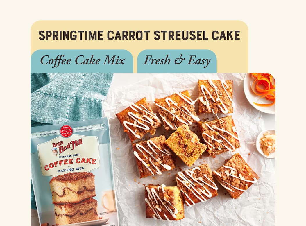 Springtime Carrot Streusel Cake made with Cinnamon Swirl Coffee Cake Mix.