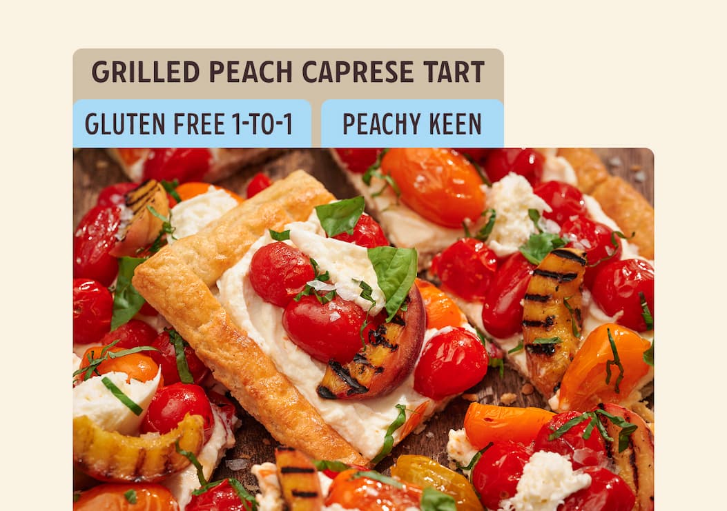 Grilled Peach Caprese Tart made with Bob's Red Mill Gluten Free 1-to-1 Baking Flour