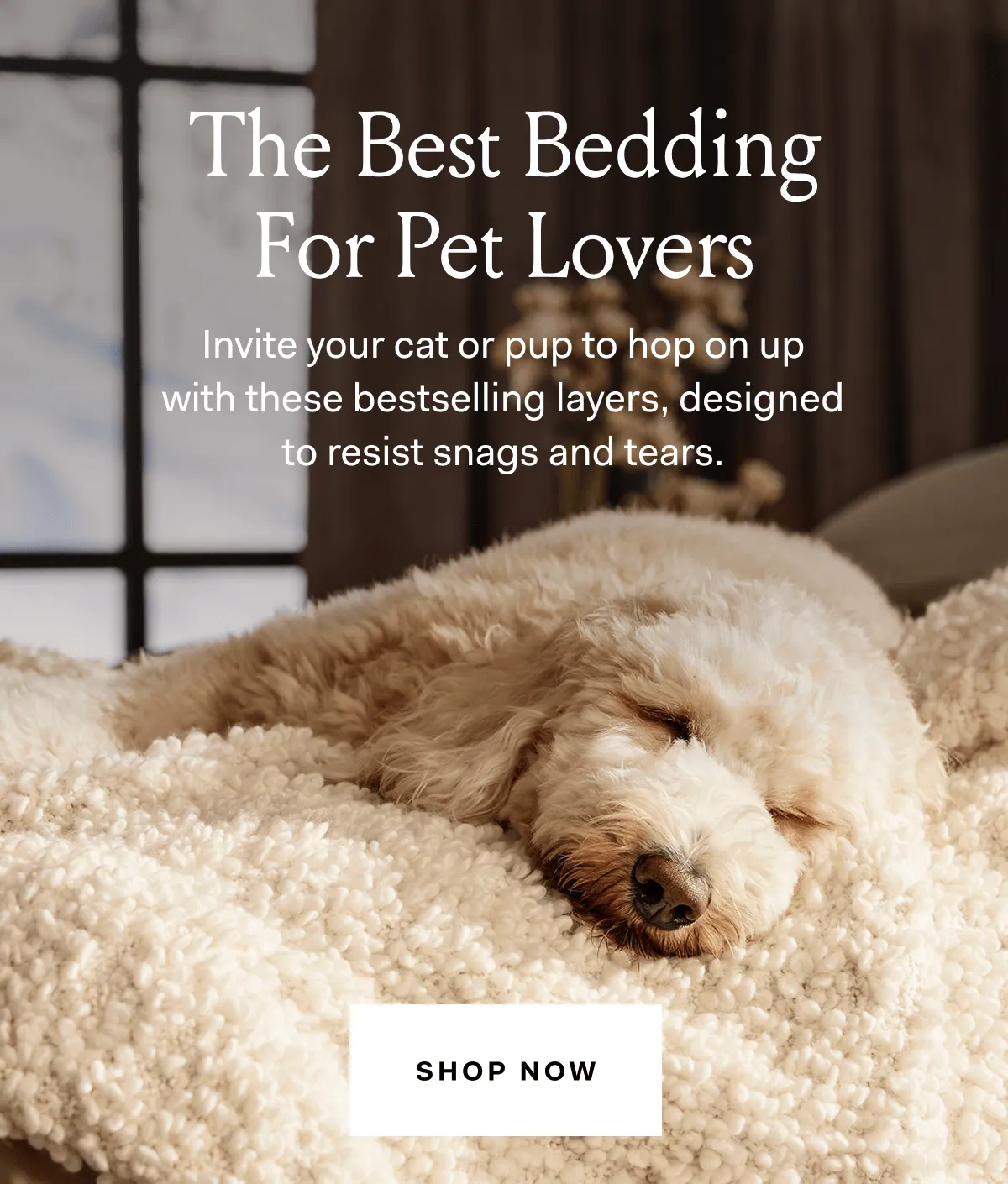 The Best Bedding For Pet Lovers Invite your cat or pup to hop on up with these bestselling layers, designed to resist snags and tears. SHOP NOW