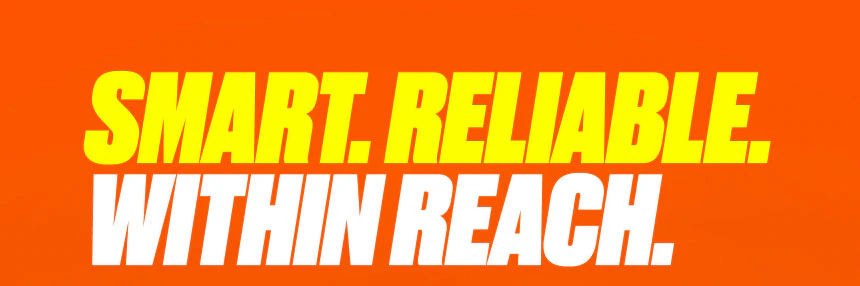 an orange background with the text 'SMART. RELIABLE. WITHIN REACH.'