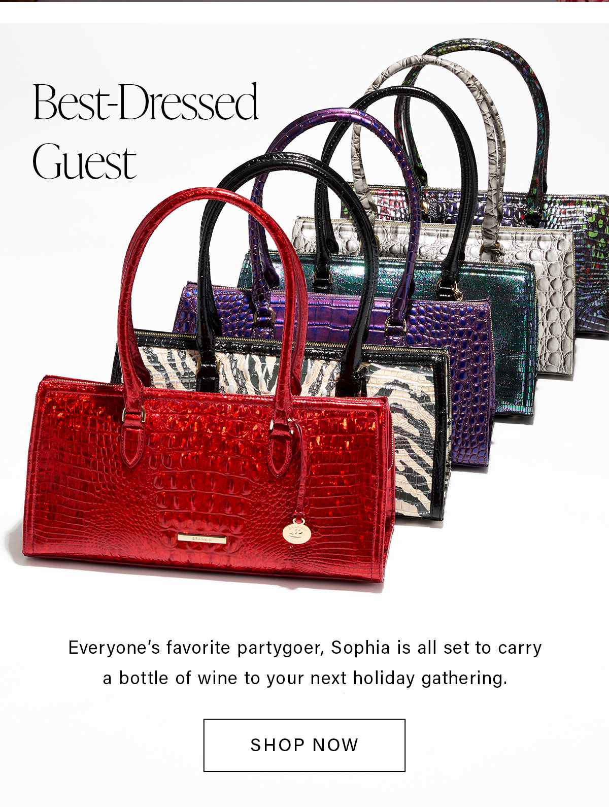 Best-Dressed Guest Everyone's favorite partygoer, Sophia is all set to carry a bottle of wine to your next holiday gathering. SHOP NOW