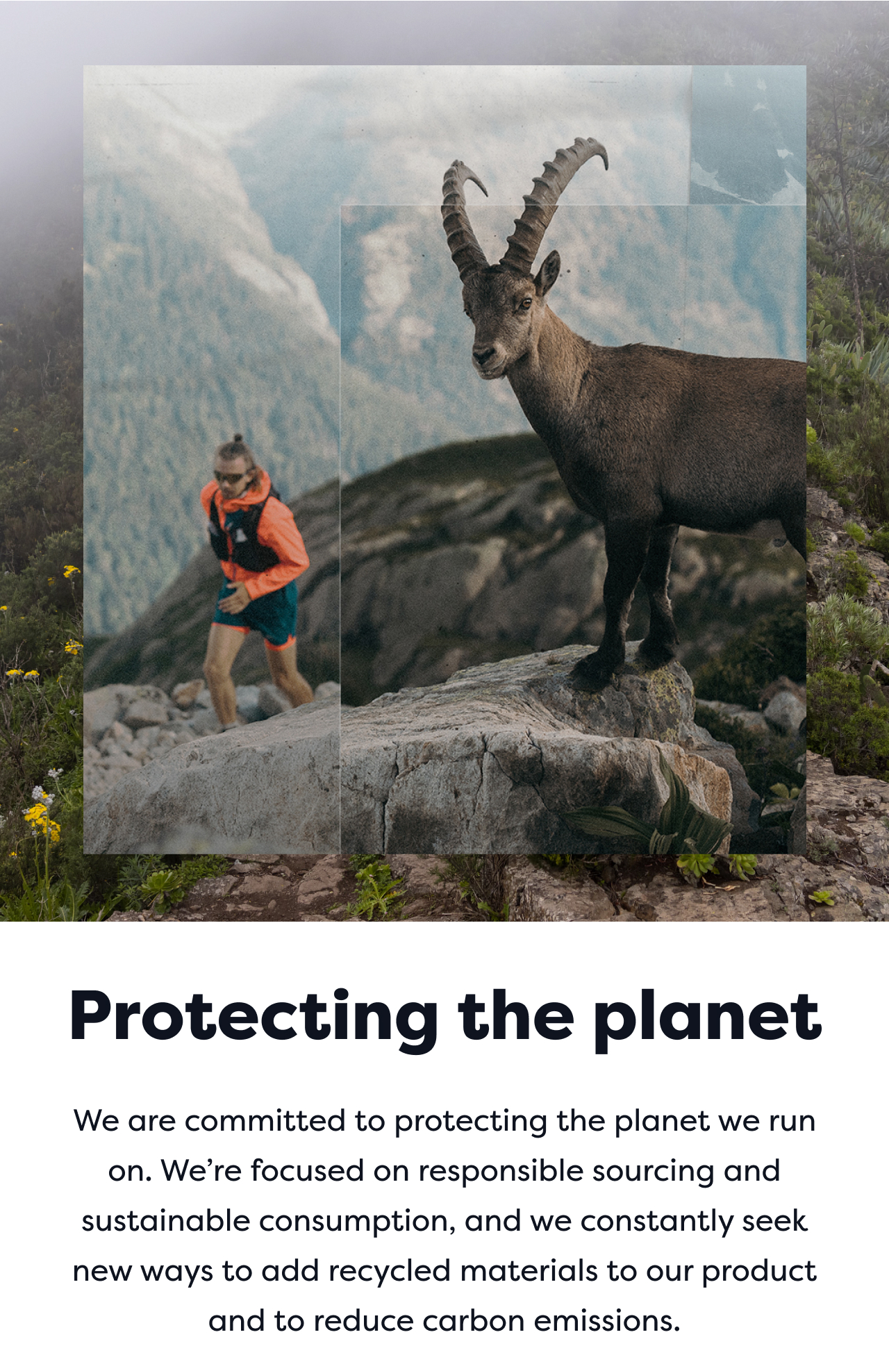 Protecting the planet | We are committed to protecting the planet we run on. We're focused on responsible sourcing and sustainable consumption, and we constantly seek new ways to add recycled materials to our product and to reduce carbon emissions.