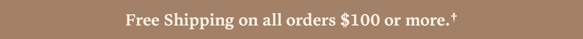 Free shipping on all orders 100 dollars or more text on a brown background
