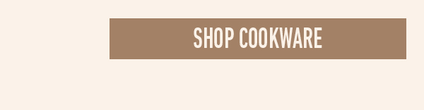 Shop cookware button on a brown background, with beige surrounding area.