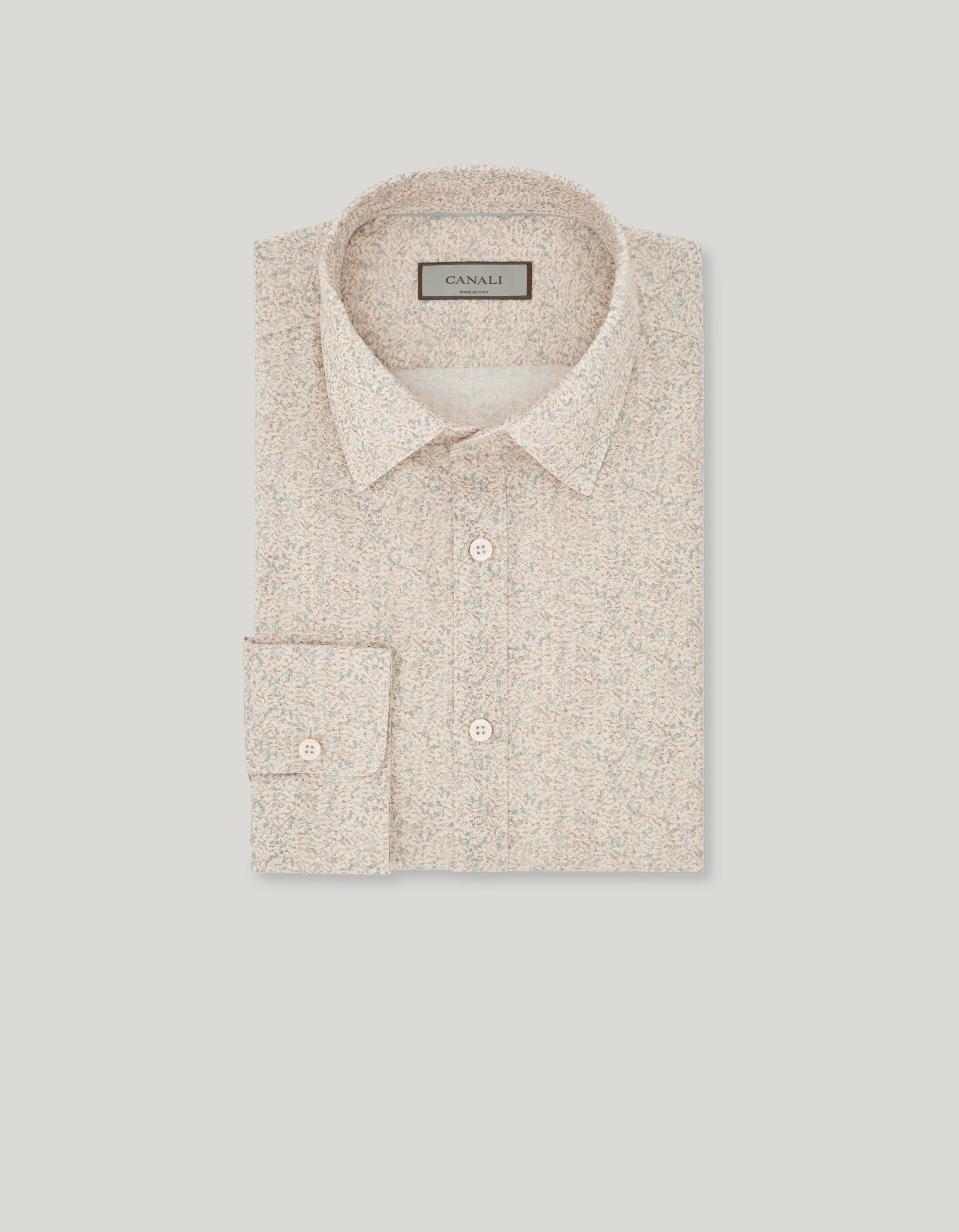 Men's white and green regular-fit linen and cotton shirt_CSL7077-GL03765-834