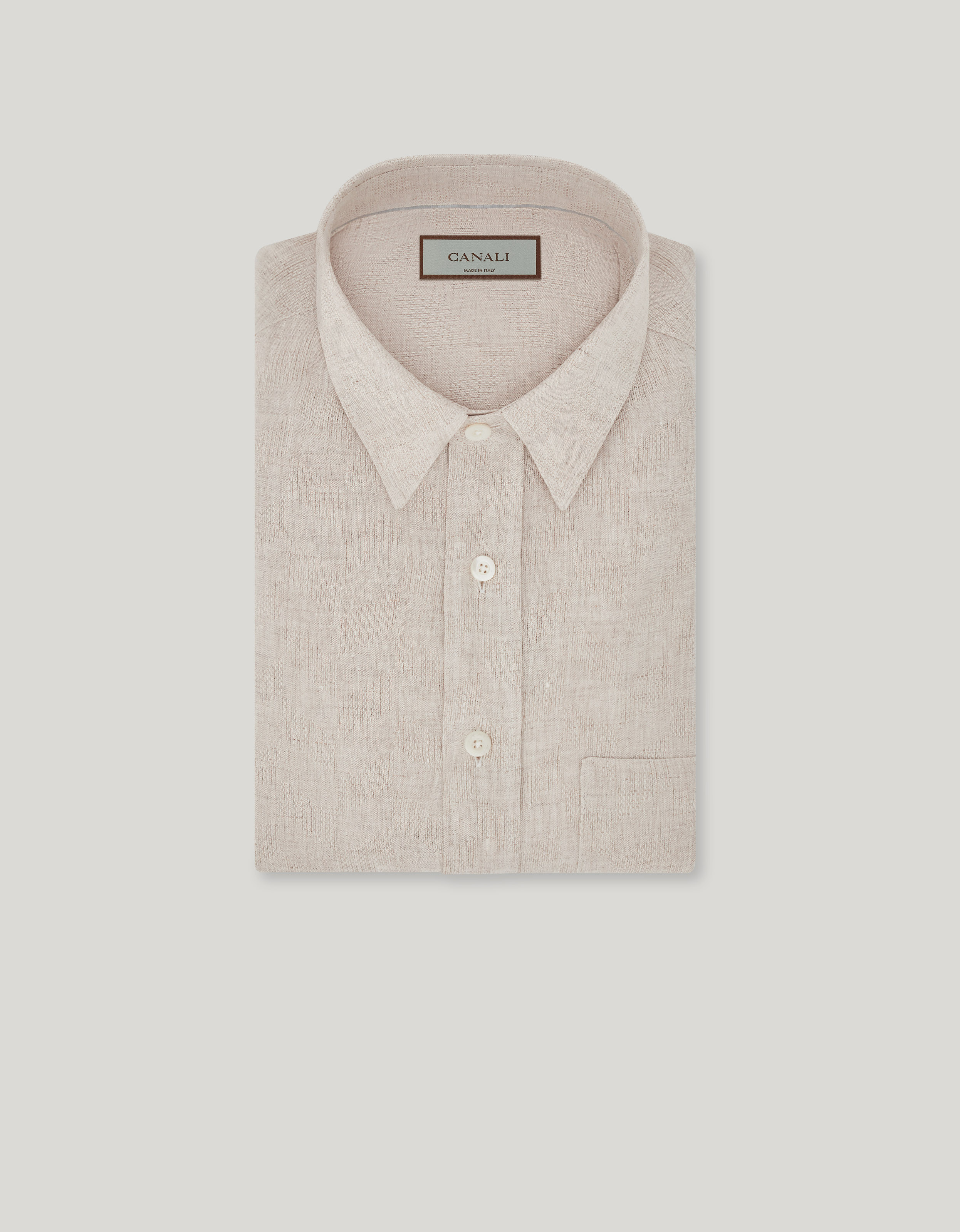 Men's beige linen shirt with pocket_CSL2041-GL03758-701