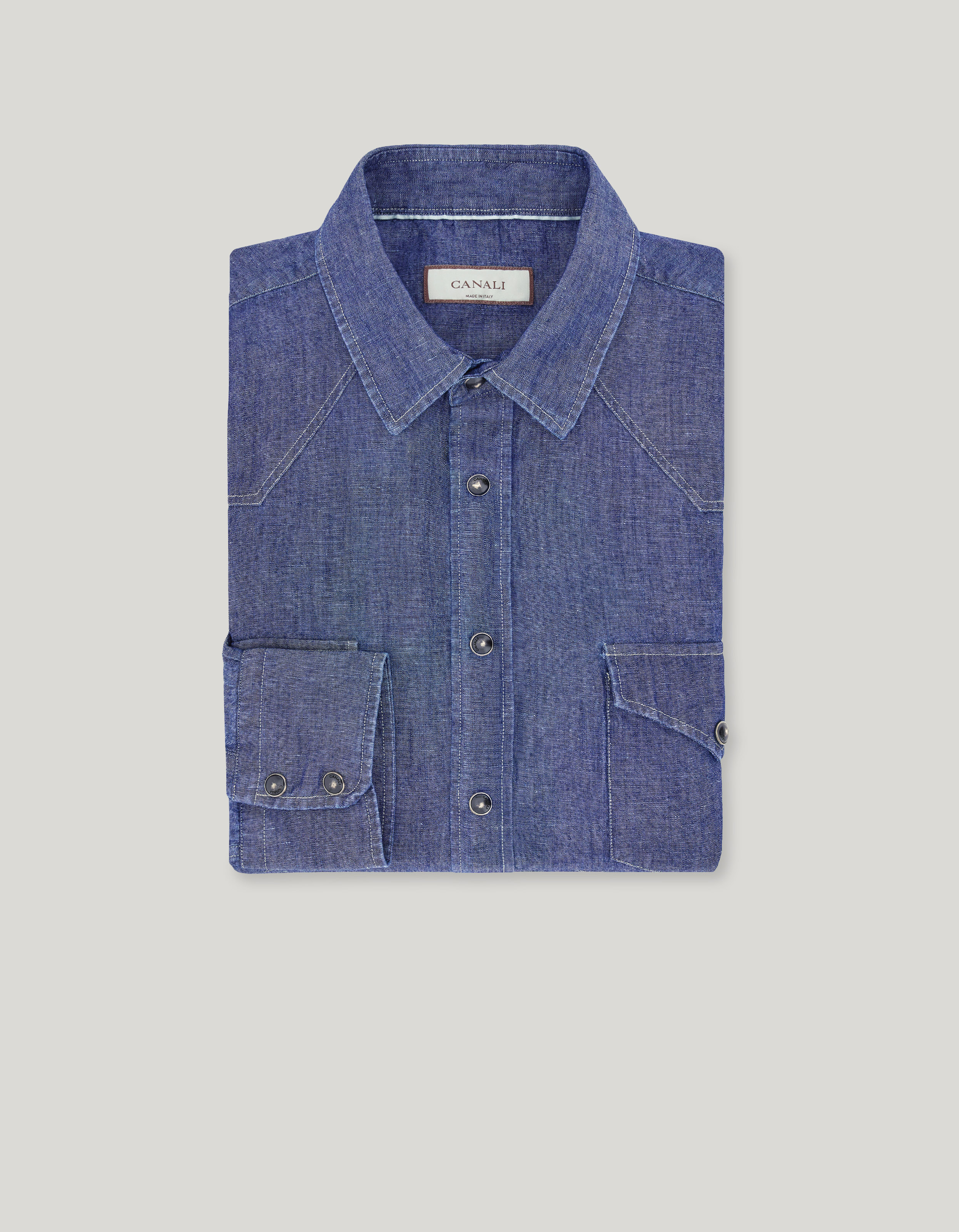 Men's blue cotton and linen denim regular-fit shirt_CSL7066-GJ03742-301