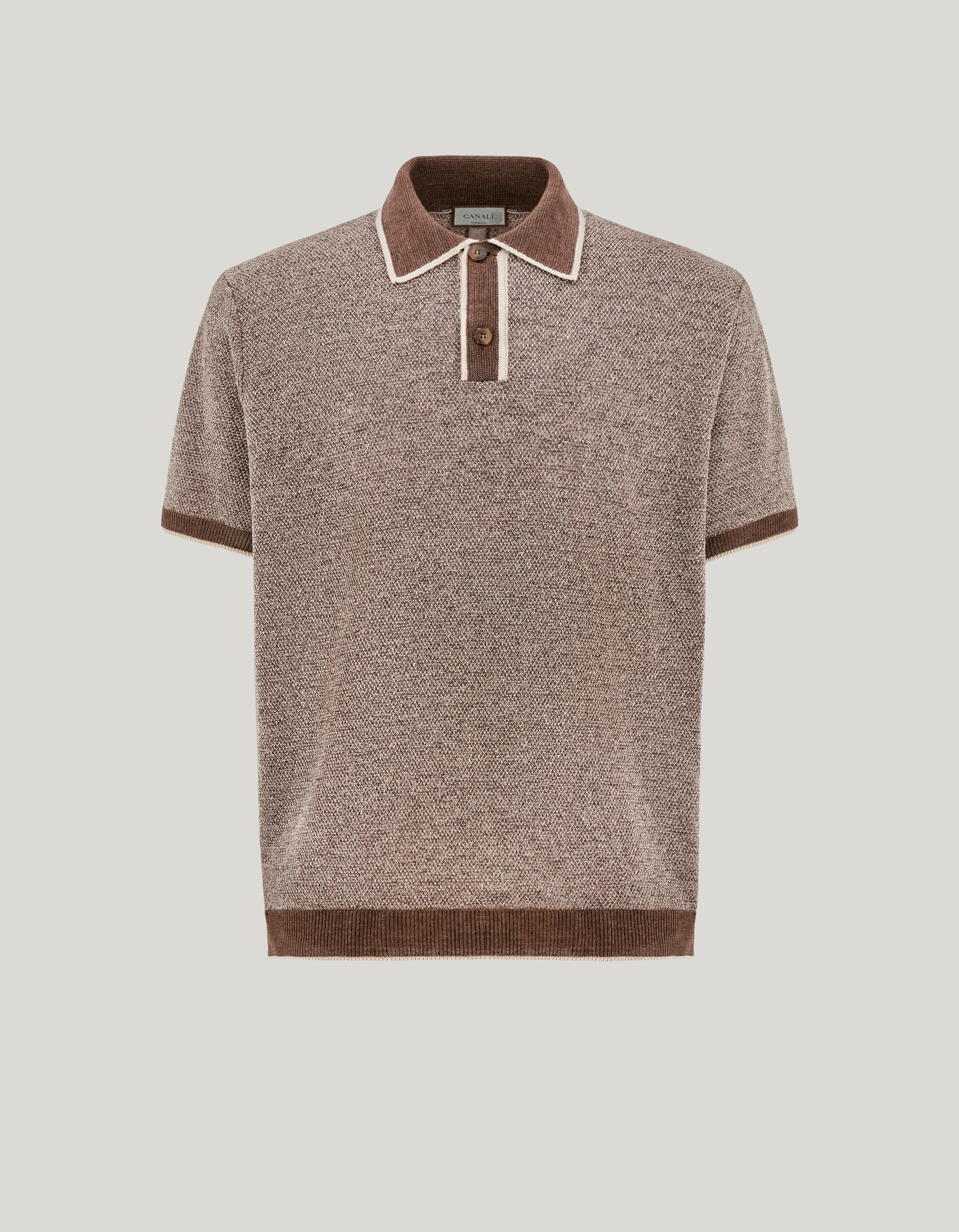 Brown linen and silk jacquard polo shirt_C1179-MK02462-734