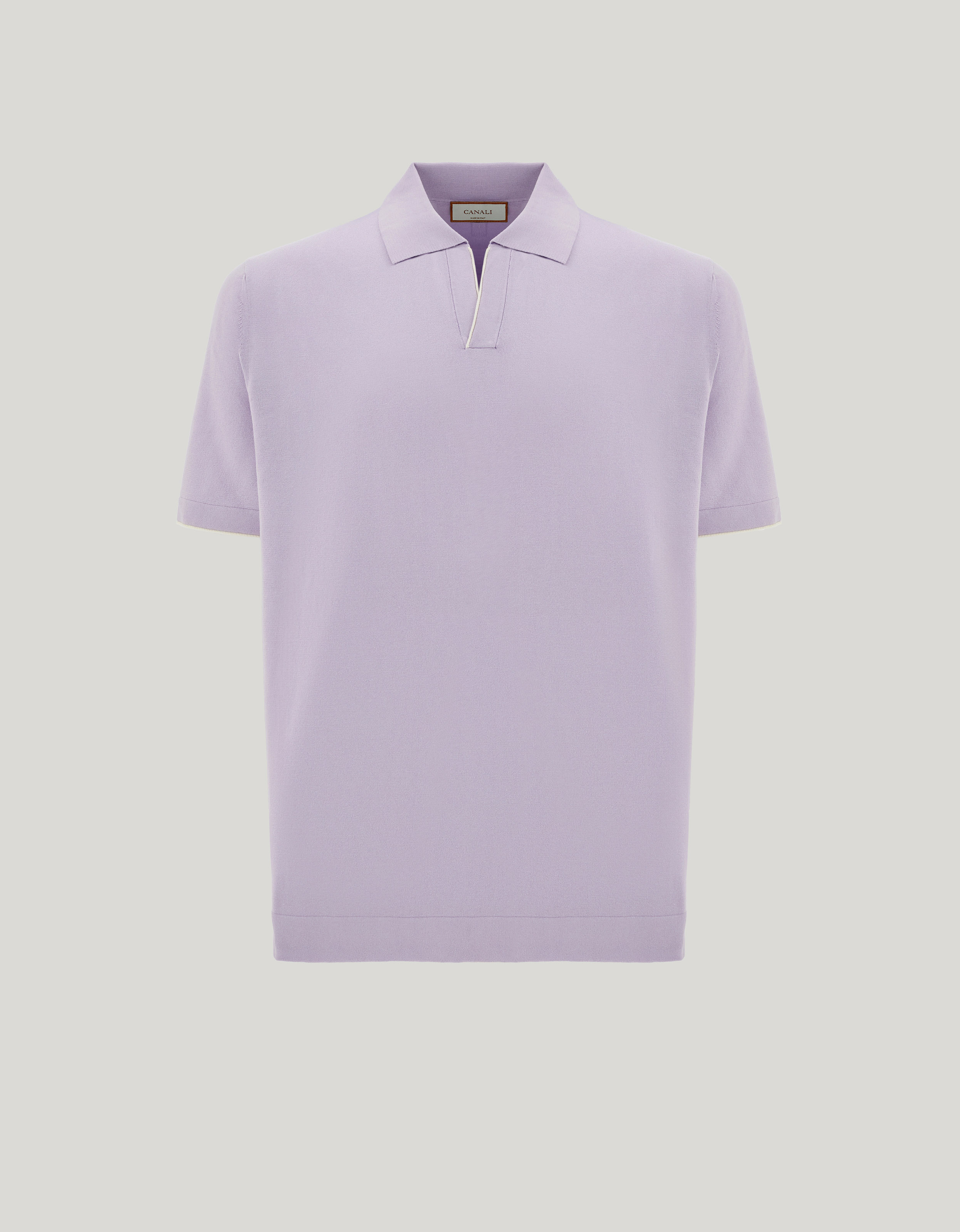 Lilac cotton and silk polo shirt with contrasting piping_C1199-MK02465-960