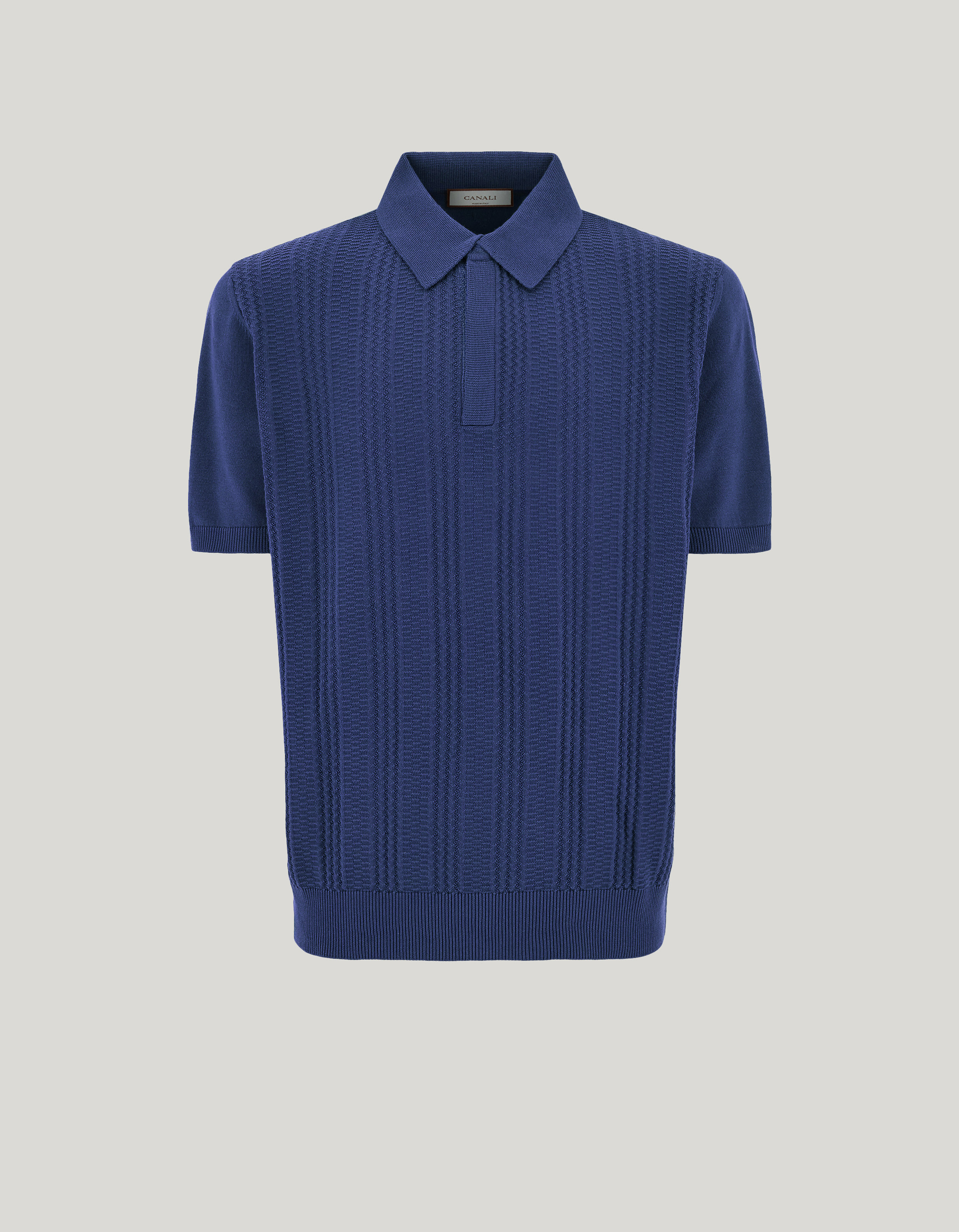 Short-sleeved denim blue cotton polo shirt_C1177-MK02463-320