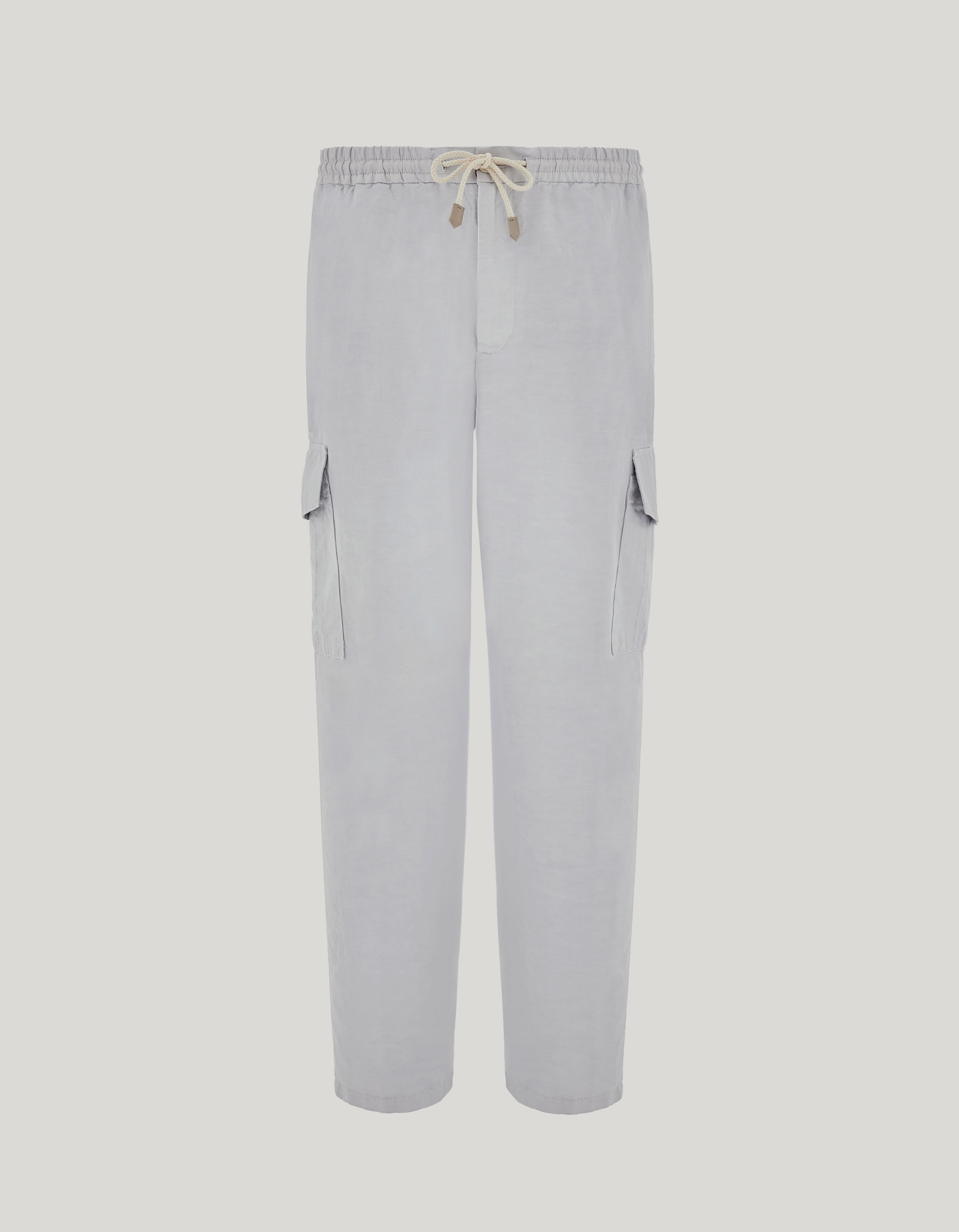 Men's grey linen and cotton cargo trousers_D91608-PT01628-203
