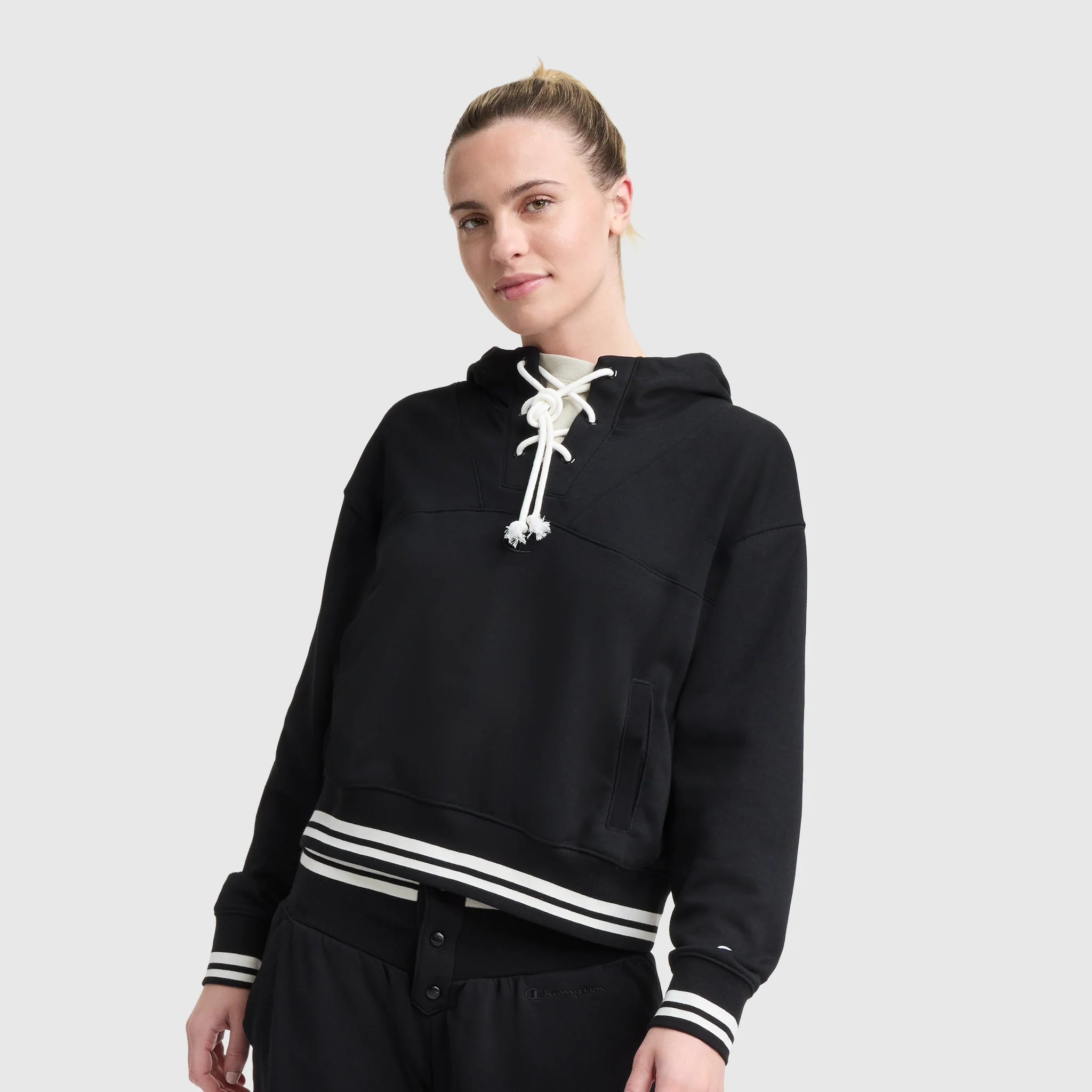 Image of Tackle Lace Front Hoodie, Tonal Embroidered C Logo