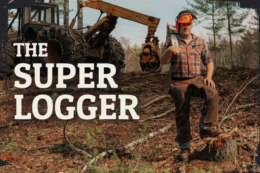 The Super Logger. A man wearing the Chippewa Super Logger in aged bark (brown).