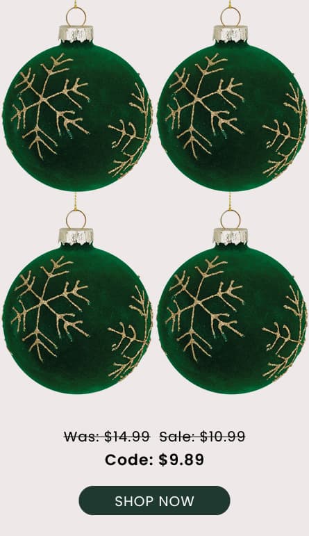 Set of 4 Green Velvet Glass Ball Ornaments