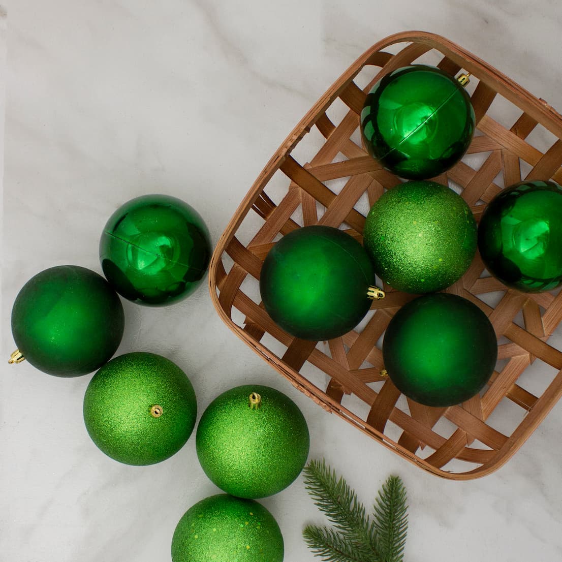 12 Shatterproof 4-Finish Green Ball Ornaments