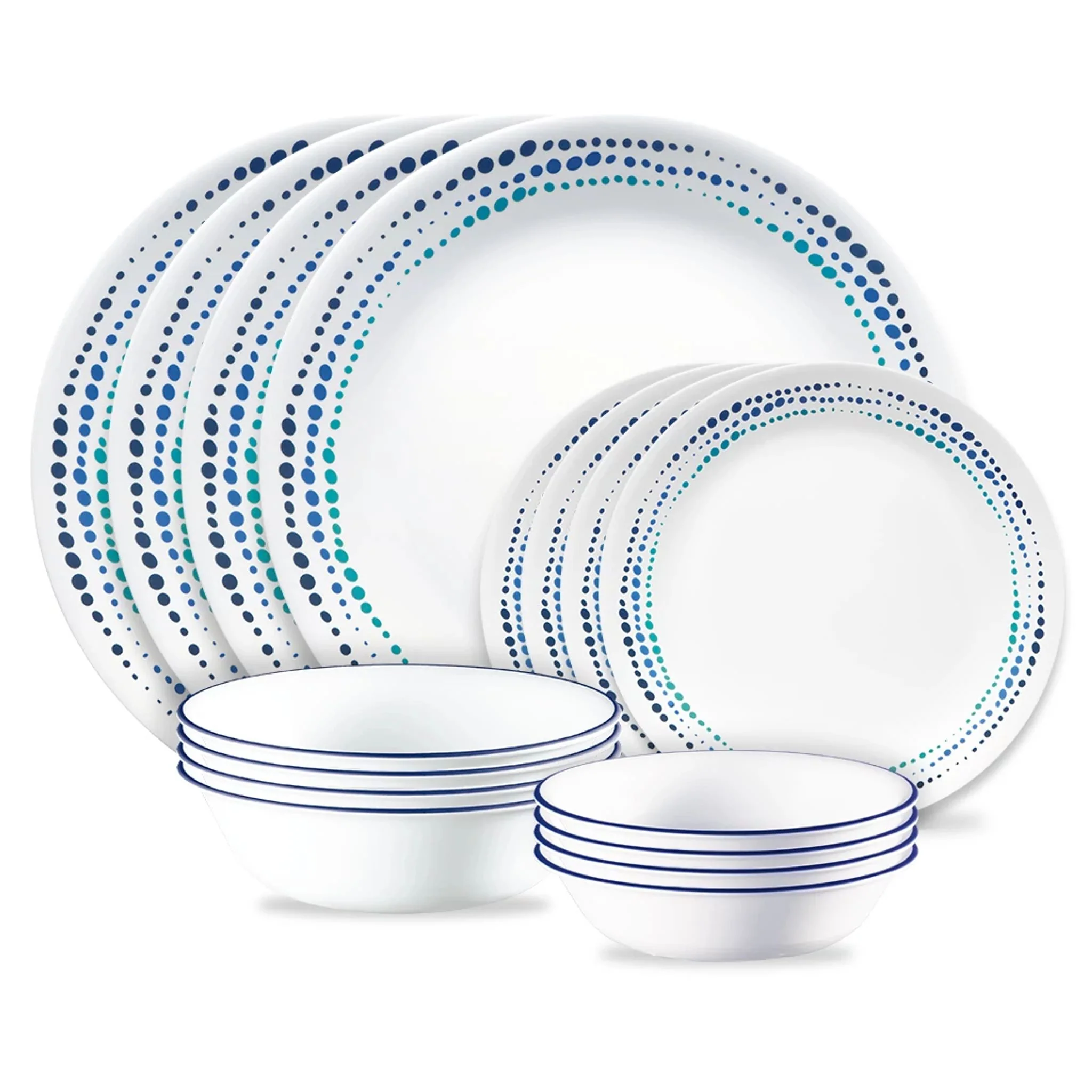Image of Corelle® Ocean Blues 16-piece Mugless Dinnerware Set, Service of 4