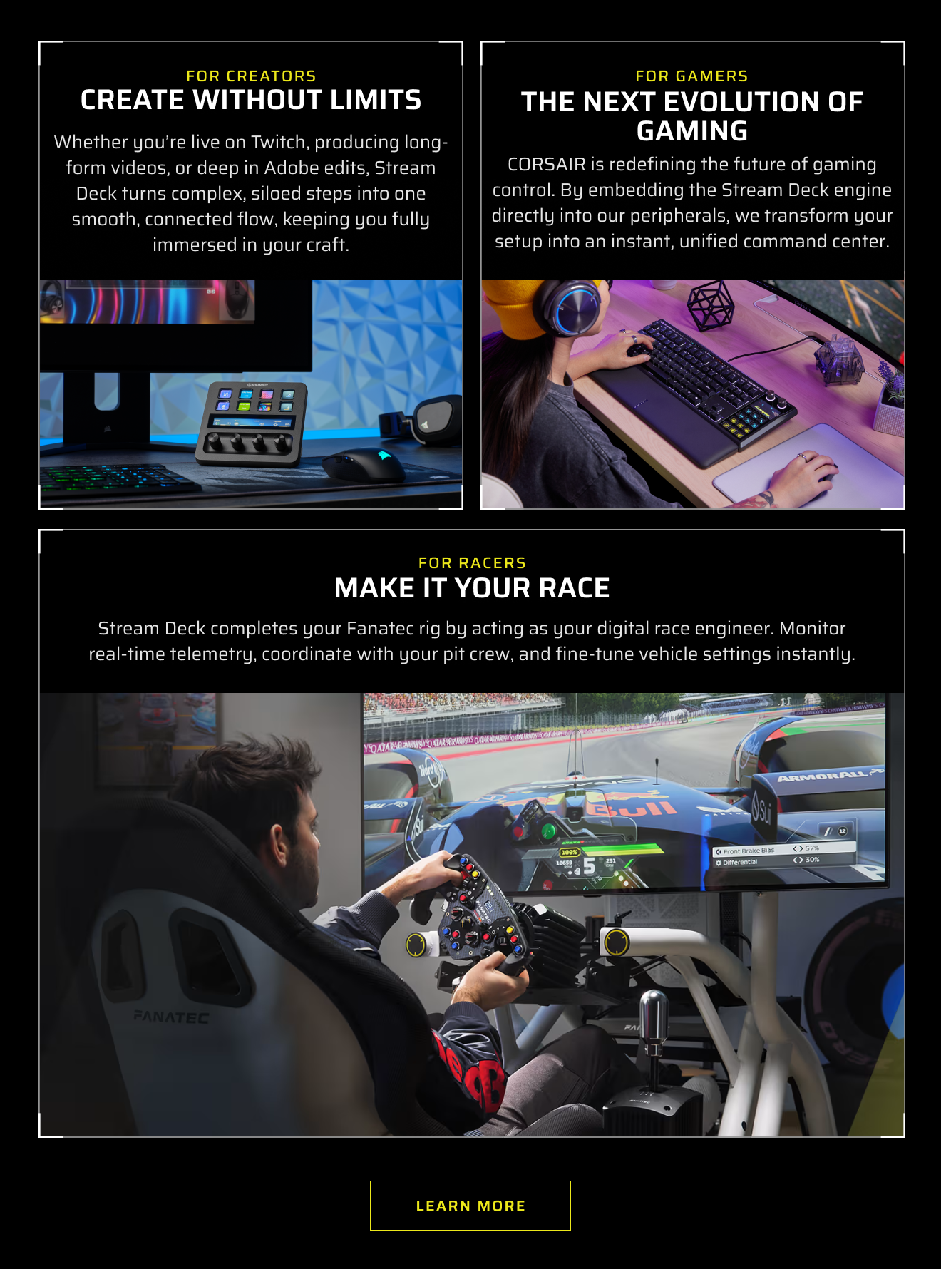 FOR CREATORS/FOR GAMERS/FOR RACERS