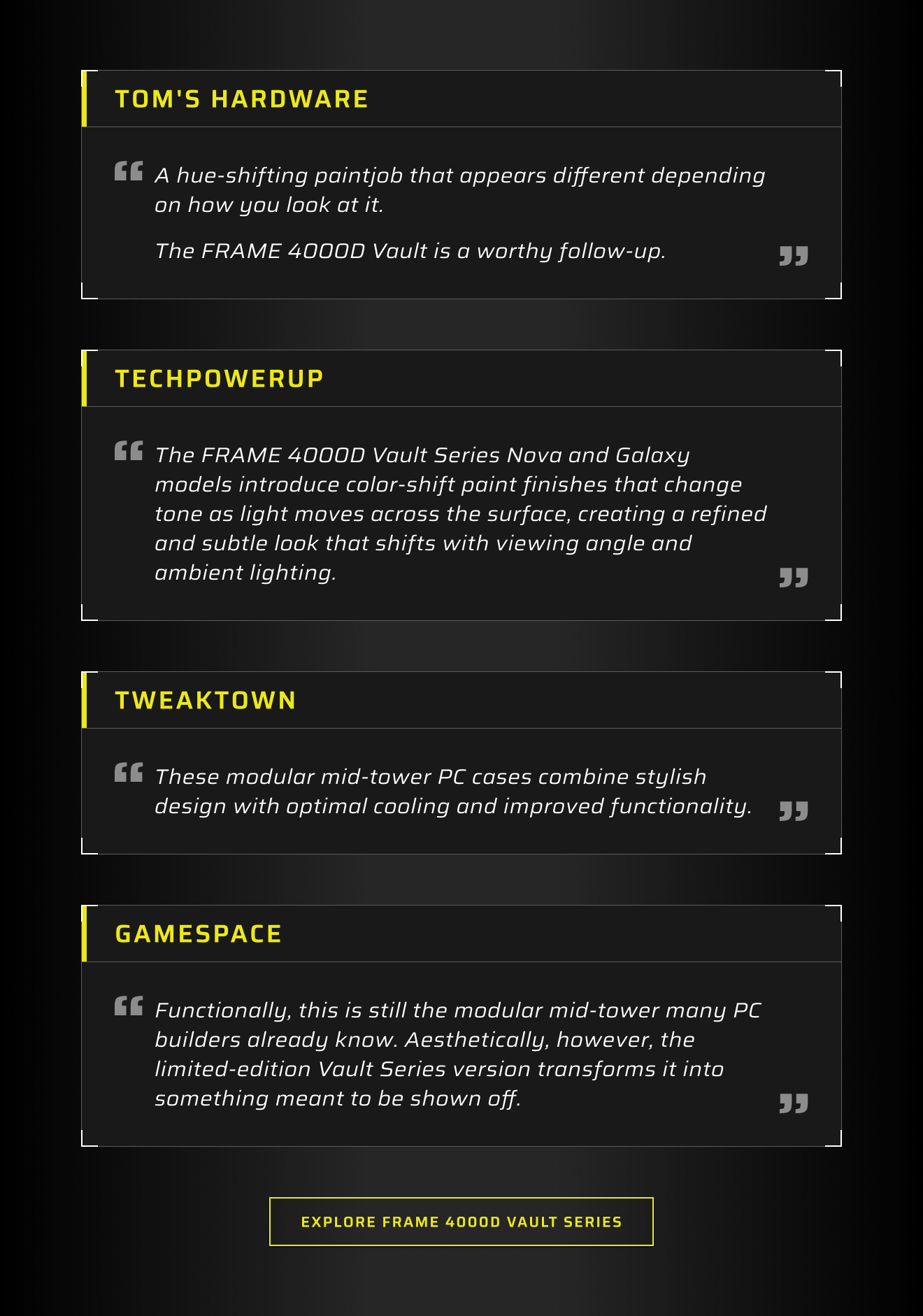 THE REVIEWS ARE IN CORSAIR frame 4000D Vault Series Modular Mid-Tower PC Case