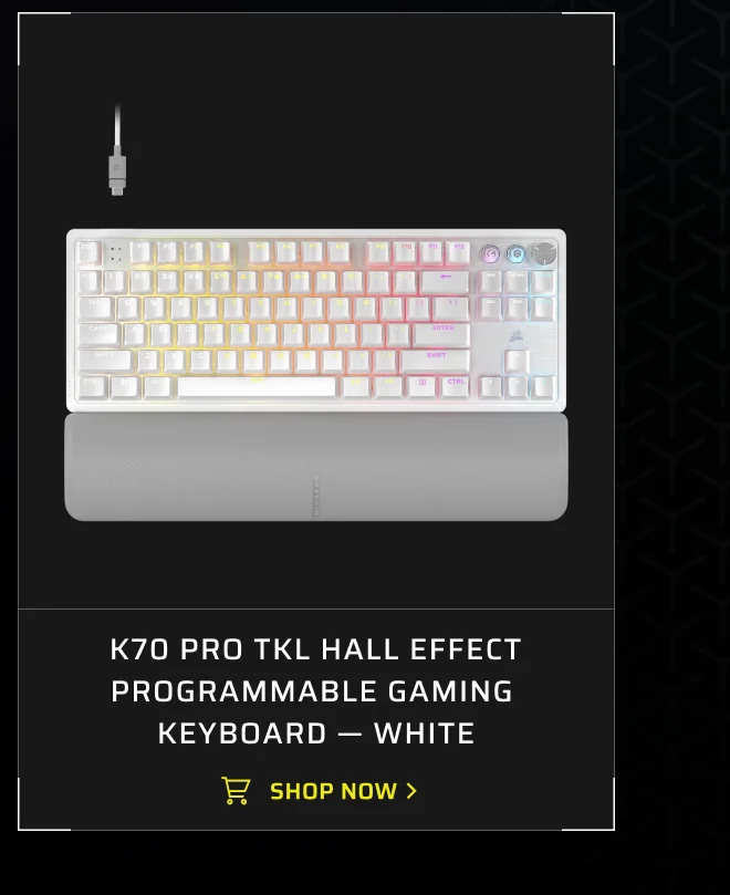 K70 PRO TKL Hall Effect Programmable Gaming  Keyboard — White