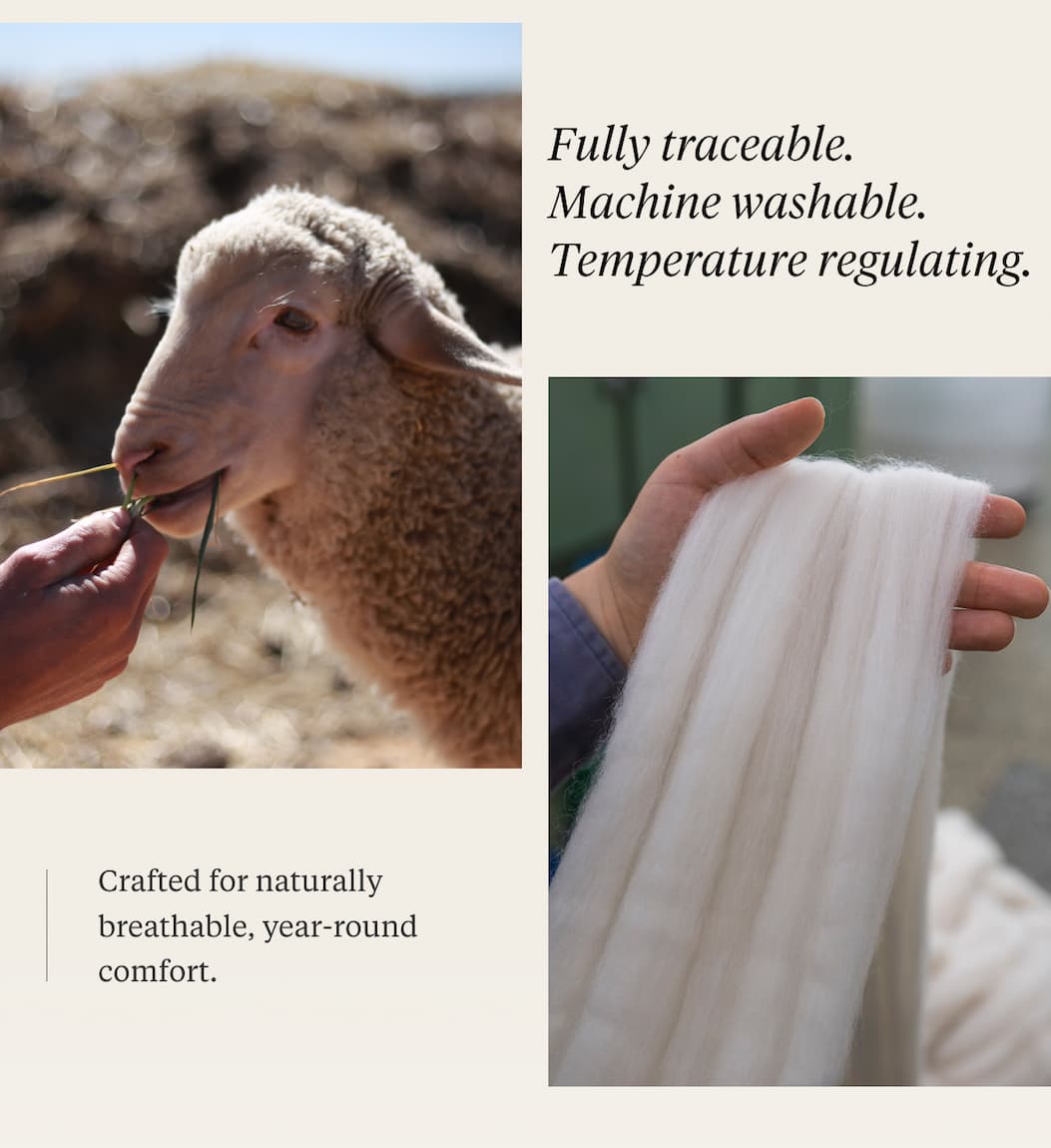 Fully traceable.  Machine washable. Temperature regulating. 