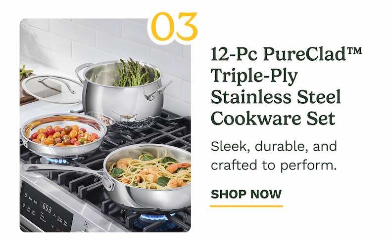 12-pc PureClad Triple-Ply Stainless Steel Cookware Set | SHOP NOW