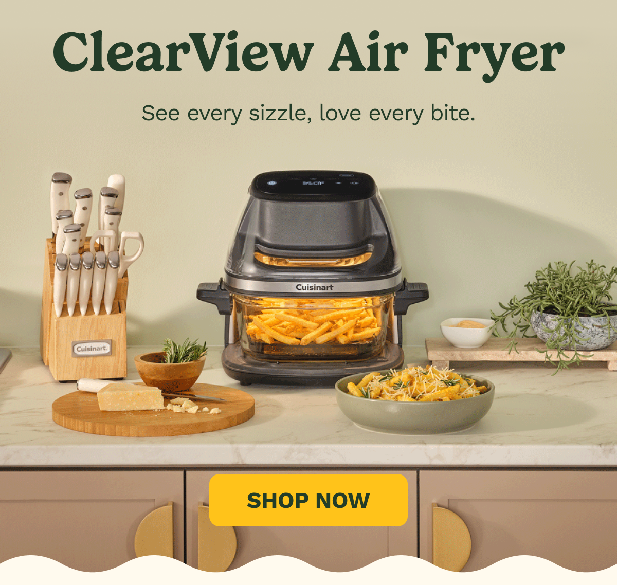 ClearView Air Fryer. See every sizzle, love every bite. SHOP NOW