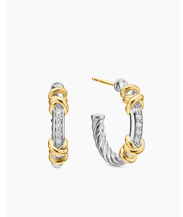 Petite Helena Wrap Hoop Earrings Sterling Silver with 18K Yellow Gold and Diamonds, 3/4in