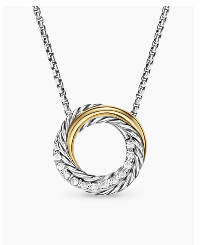 Crossover Pendant Necklace Sterling Silver with 18K Yellow Gold and Diamonds, 14.5mm