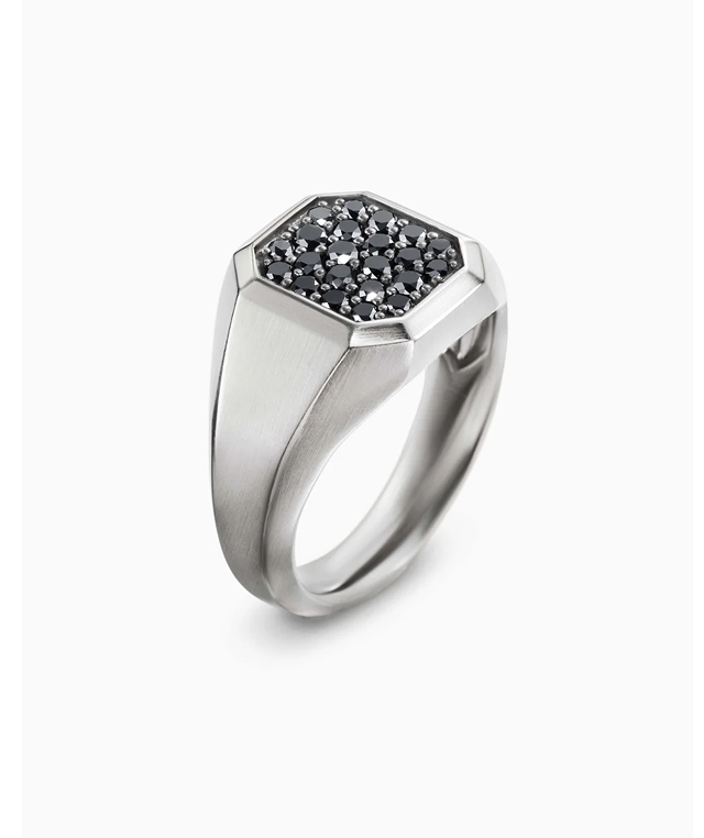 Streamline® Signet Ring Sterling Silver with Black Diamonds, 14mm