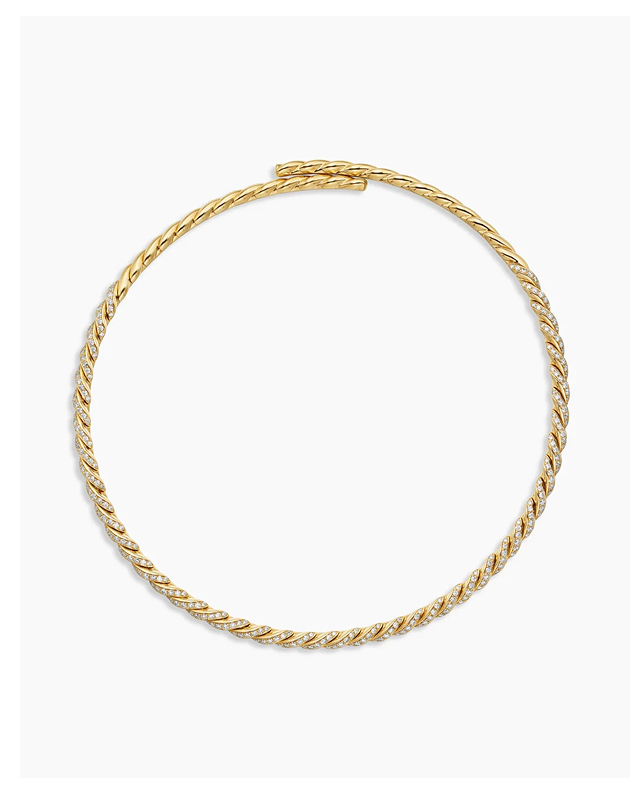 Sculpted Cable Flex Necklace 18K Yellow Gold with Diamonds, 5mm