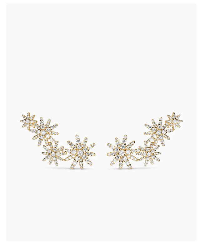 Starburst Full Pavé Climber Earrings 18K Yellow Gold with Diamonds, 26.9mm