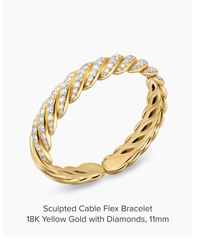 Sculpted Cable Flex Bracelet 18K Yellow Gold with Diamonds, 11mm