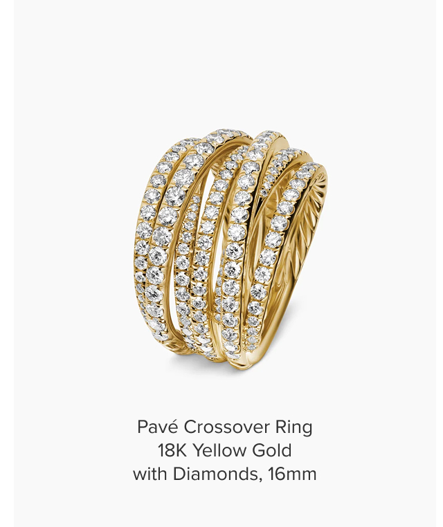 Pavé Crossover Ring, 18K Yellow Gold with Diamonds, 16mm