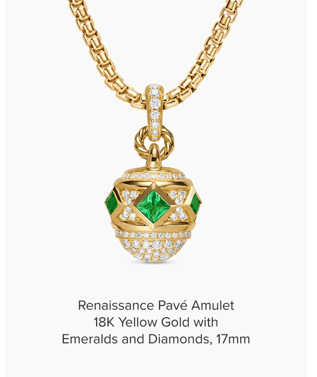 Renaissance Pavé Amulet, 18K Yellow Gold with Emeralds and Diamonds, 17mm