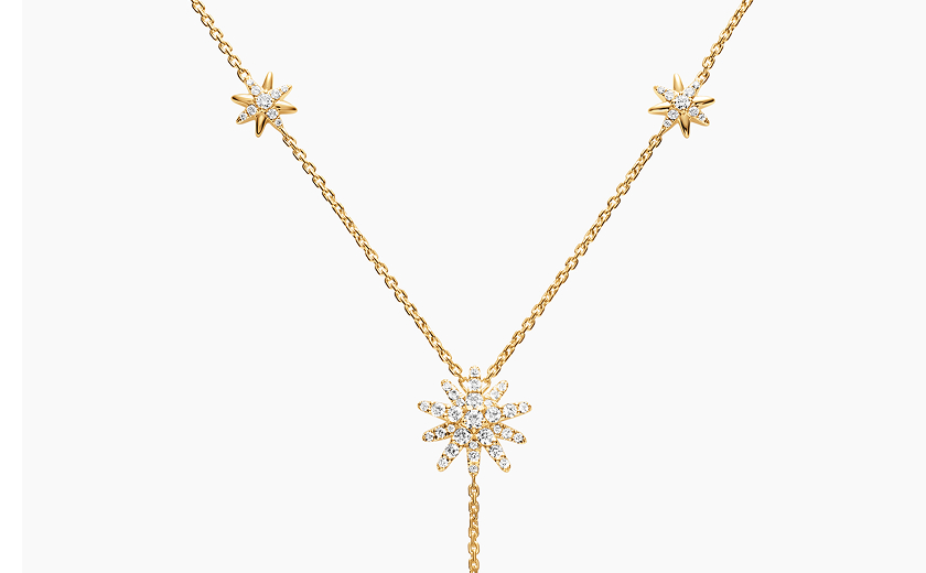 Starburst Y Necklace 18K Yellow Gold with Diamonds, 76.7mm