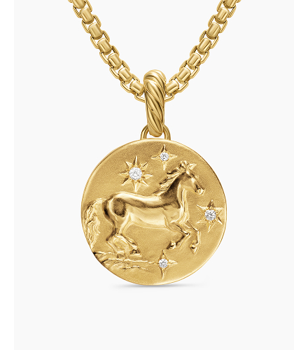 Lunar New Year Horse Amulet 18K Yellow Gold with Diamonds, 19mm