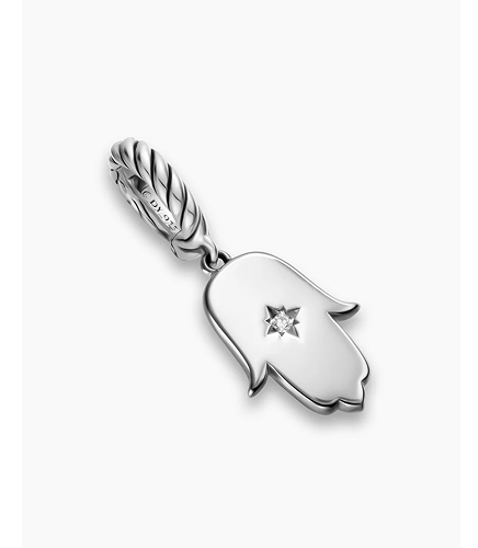 Hamsa Amulet Sterling Silver with Center Diamond, 15.8mm