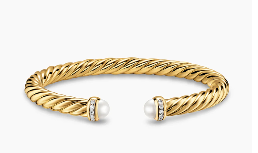 Cablespira® Flex Bracelet 18K Yellow Gold with Pearls and Diamonds, 6mm