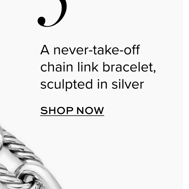 A never-take-off chain link bracelet, sculpted in silver