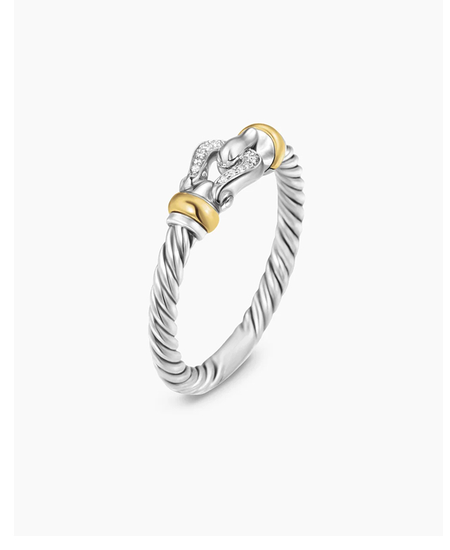 Petite Buckle Ring Sterling Silver with 18K Yellow Gold and Diamonds, 2mm