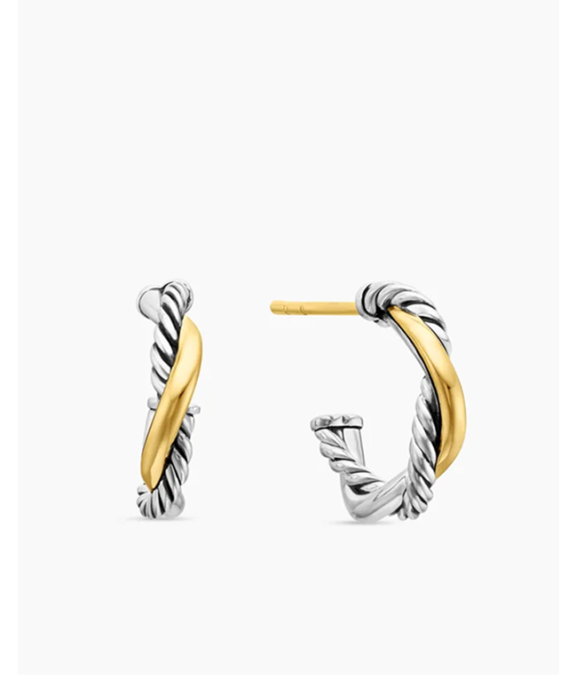Petite Infinity Huggie Hoop Earrings Sterling Silver with 14K Yellow Gold, 3mm