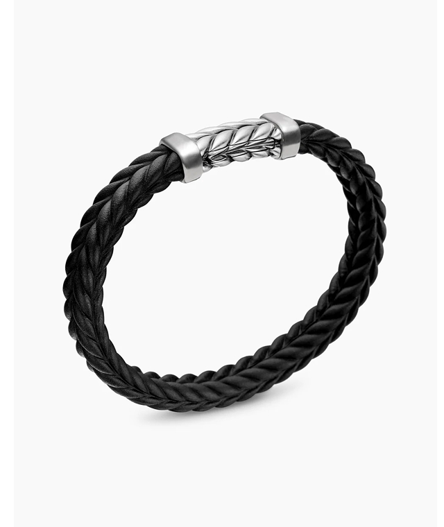 Chevron Bracelet Black Rubber with Sterling Silver, 9mm