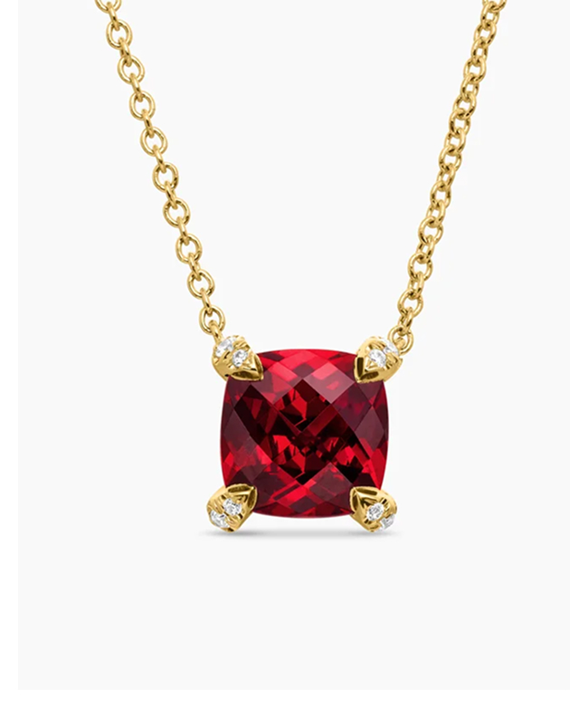 Petite Chatelaine® Pendant Necklace 18K Yellow Gold with Garnet and Diamonds, 7mm