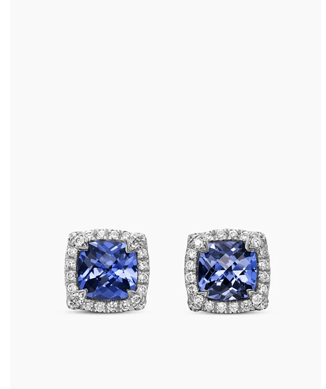Petite Chatelaine® Pavé Bezel Stud Earrings 18K White Gold with Tanzanite and Diamonds, 5mm