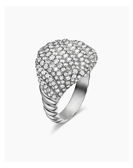 Sculpted Cable Pinky Ring 18K White Gold with Diamonds, 13mm
