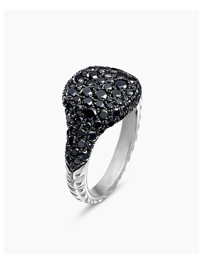 Pavé Pinky Ring 18K White Gold with Black Diamonds, 10mm