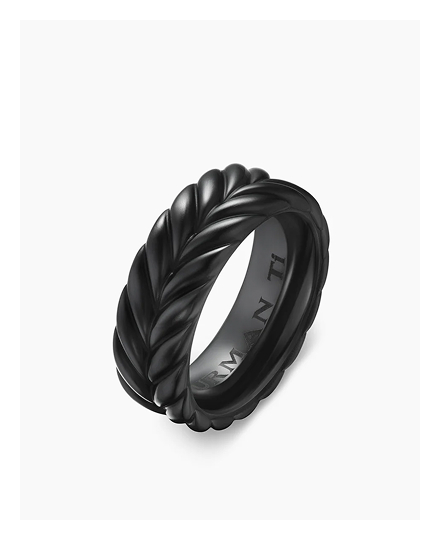 Chevron Band Ring Black Titanium, 9mm