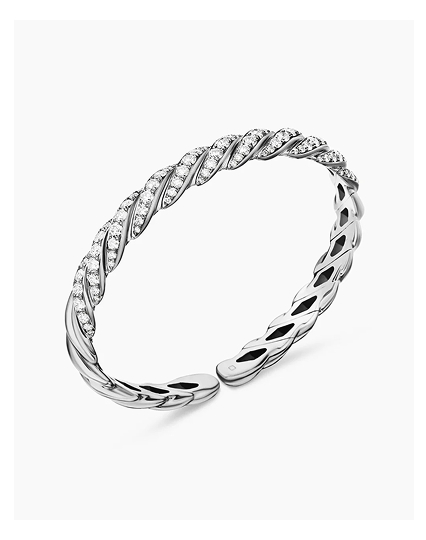Sculpted Cable Flex Bracelet 18K White Gold with Diamonds, 7.8mm